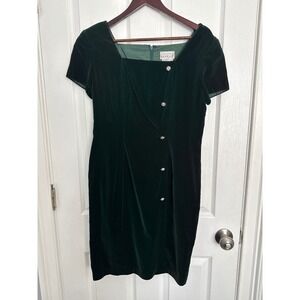 Adrianna Papell Velvet Dress Jewel Button Cocktail Party Green Size 6